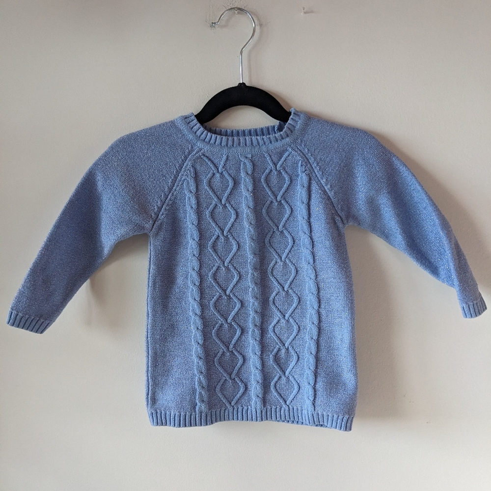 Rococo Sparkly Blue Cable Knit Toddler  Sweater 2T